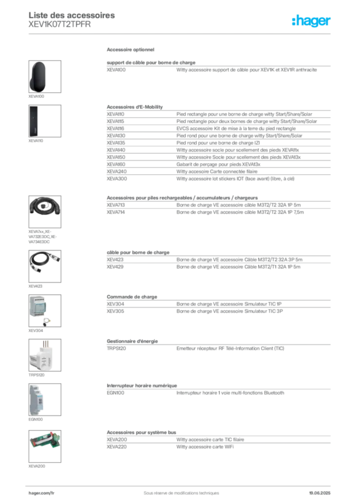 Image Hager Fiche technique du produit XEV1K07T2TPFR | Hager France