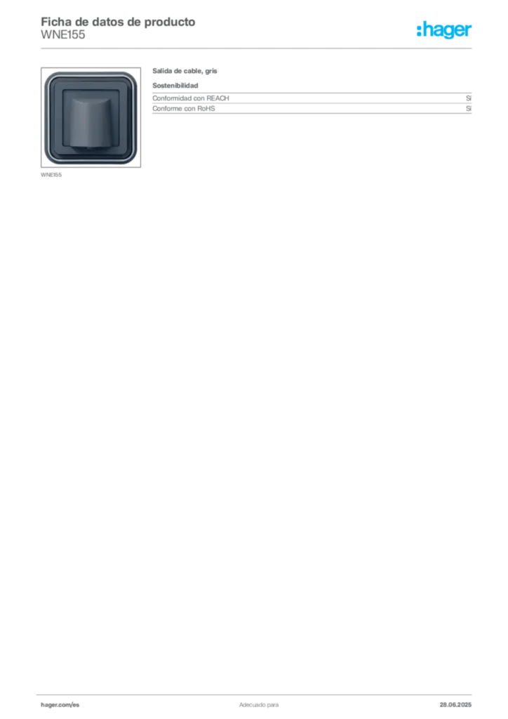 Imagen Hager Ficha de datos de producto WNE155 | Hager España