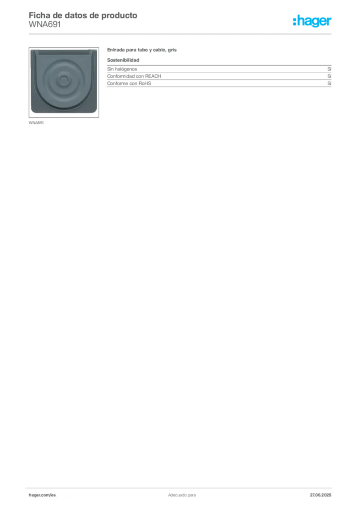 Imagen Hager Ficha de datos de producto WNA691 | Hager España