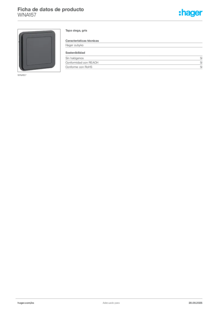 Imagen Hager Ficha de datos de producto WNA157 | Hager España
