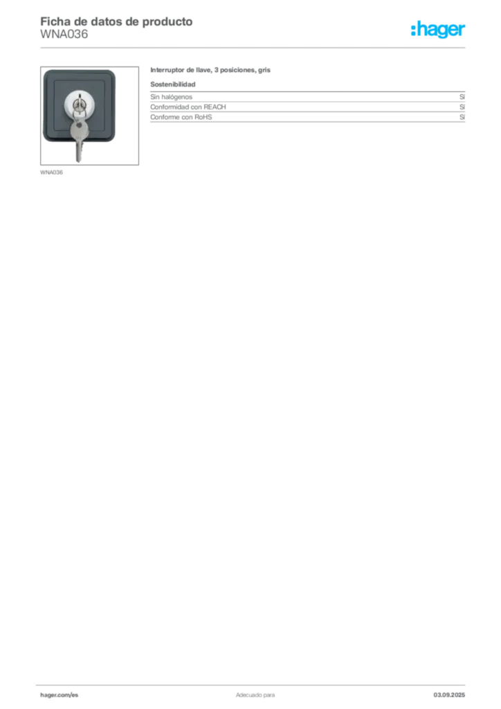 Imagen Hager Ficha de datos de producto WNA036 | Hager España