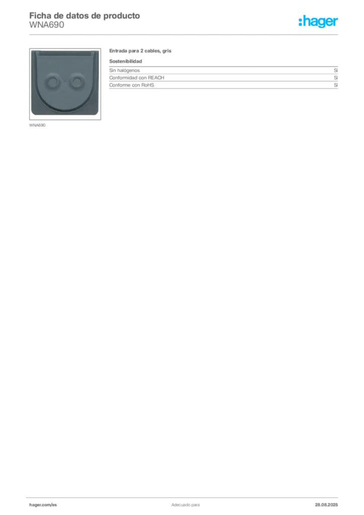 Imagen Hager Ficha de datos de producto WNA690 | Hager España