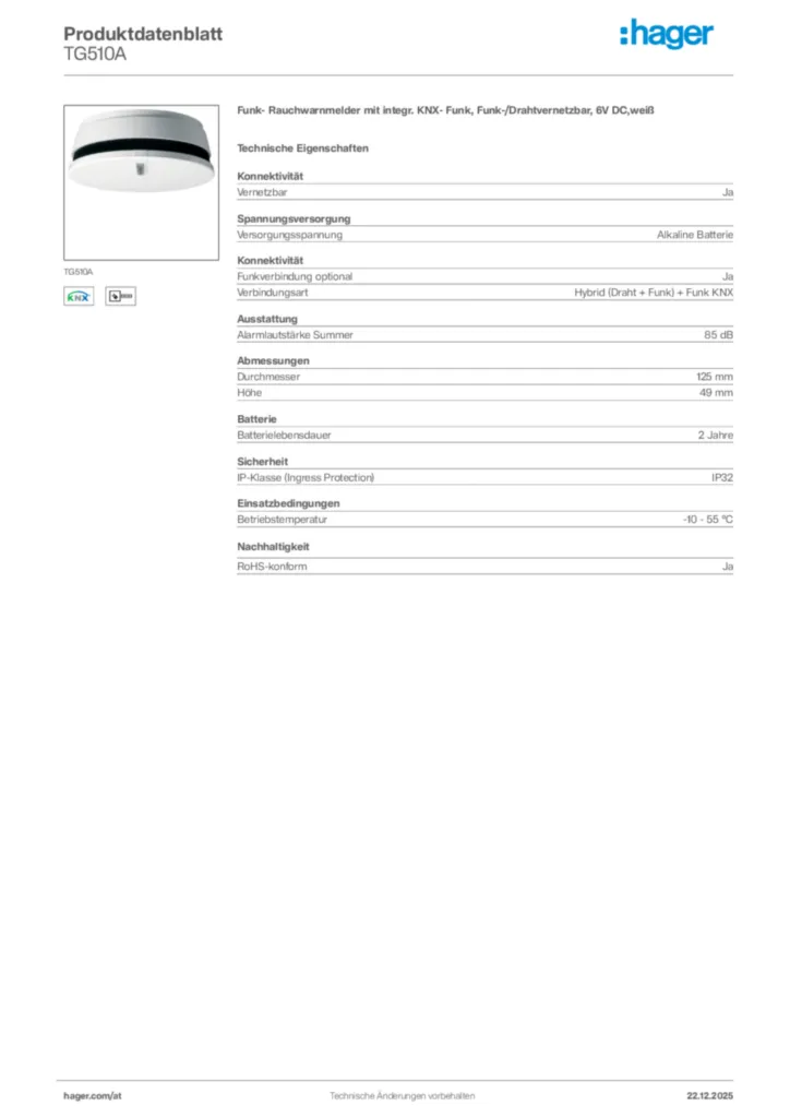 Bild Hager Produktdatenblatt TG510A | Hager Deutschland