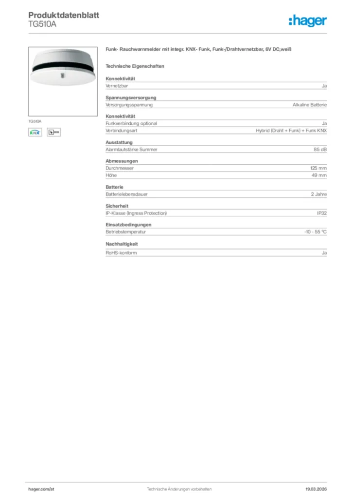 Bild Hager Produktdatenblatt TG510A | Hager Deutschland