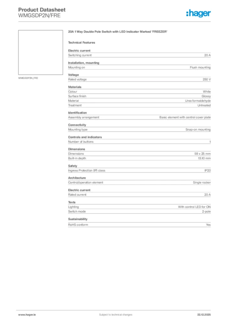Image Hager Product data sheet WMGSDP2N/FRE  | Hager