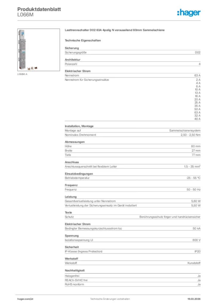 Bild Hager Produktdatenblatt L066M | Hager Deutschland