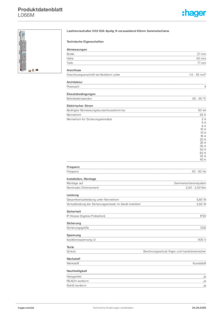 Bild Hager Produktdatenblatt L066M | Hager Deutschland