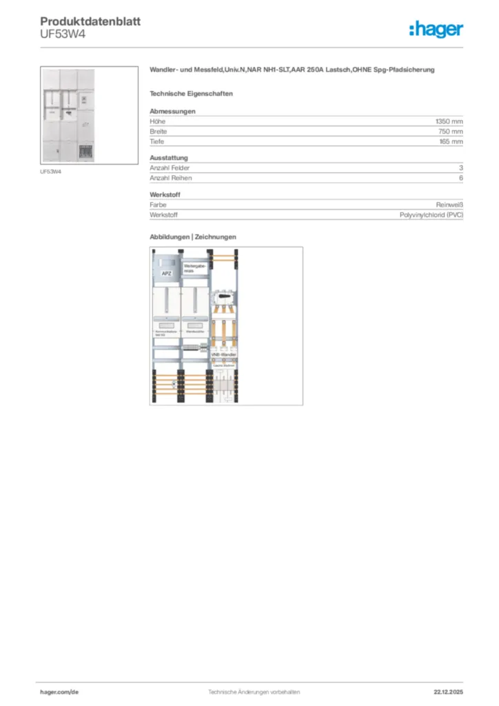 Bild Hager Produktdatenblatt UF53W4 | Hager Deutschland