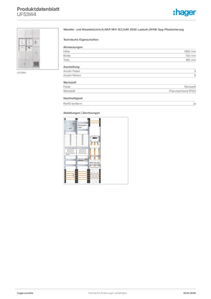 Bild Hager Produktdatenblatt UF53W4 | Hager Deutschland