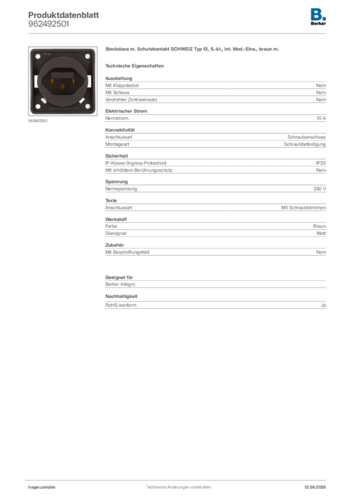 Berker Produktdatenblatt 962492501