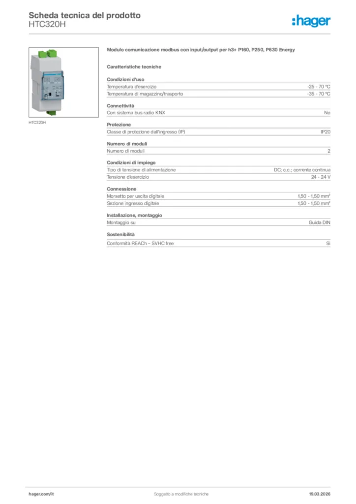 Immagine Hager Scheda tecnica del prodotto HTC320H | Hager Italia