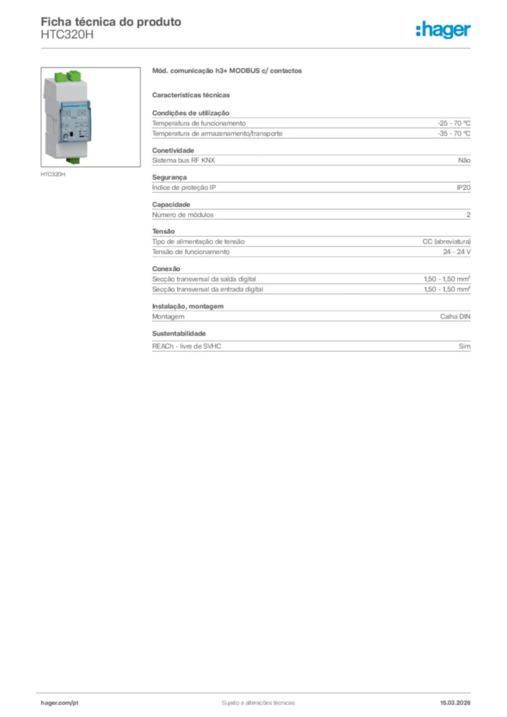 Imagem Hager Ficha técnica do produto HTC320H | Hager Portugal