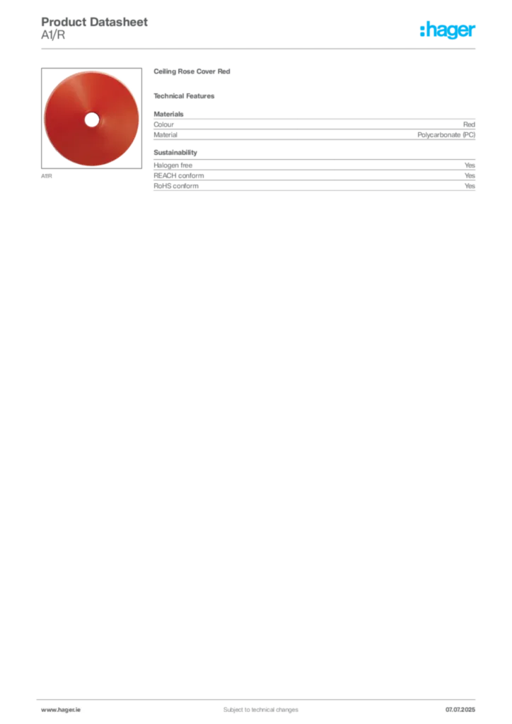 Image Hager Product data sheet A1/R  | Hager