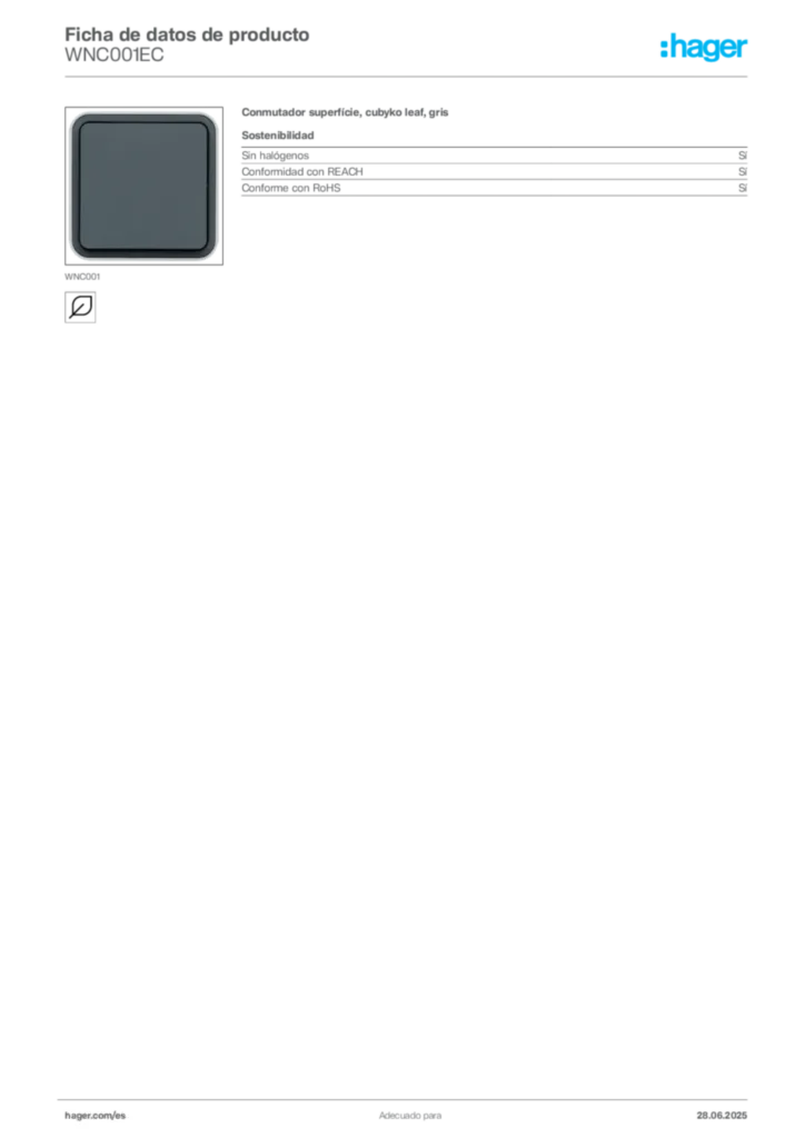 Imagen Hager Ficha de datos de producto WNC001EC | Hager España