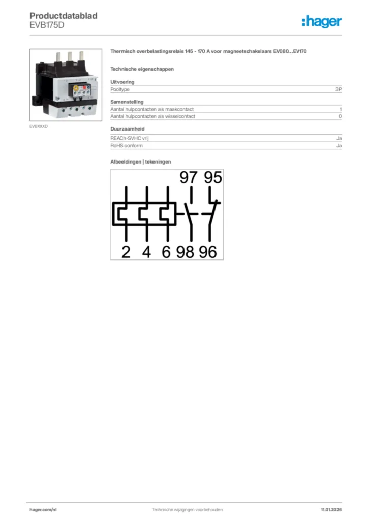 Afbeelding Hager Productdatablad EVB175D | Hager Nederland