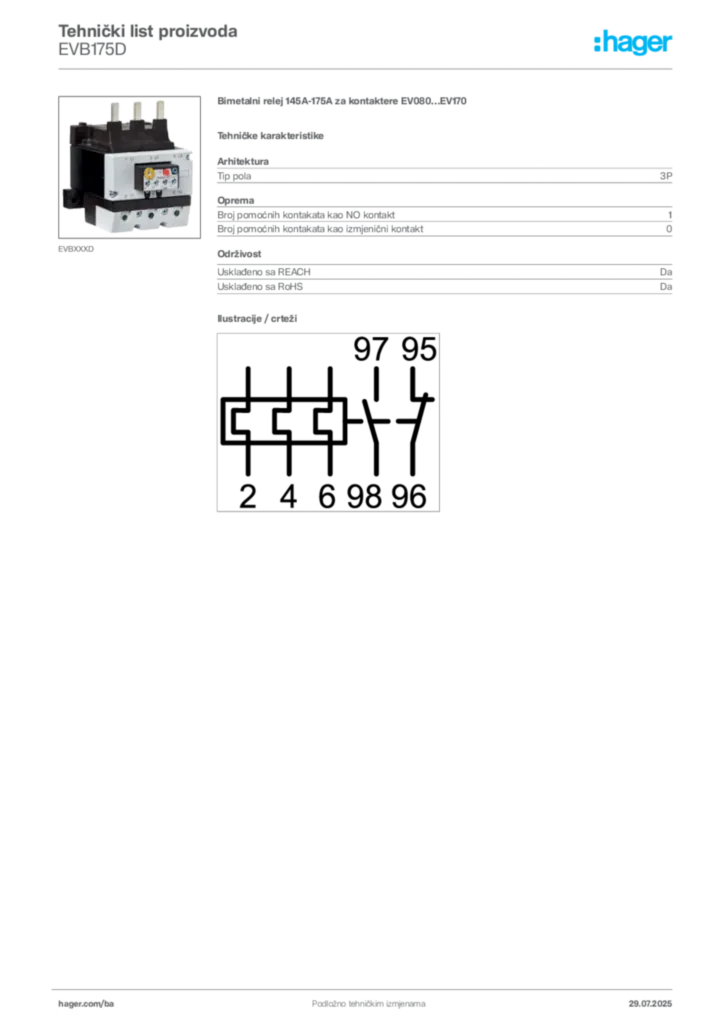 Slika Hager Product data sheet EVB175D  | Hager