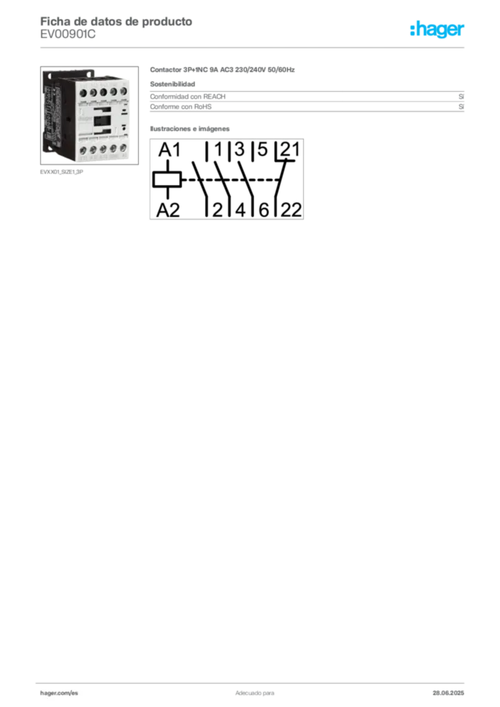 Imagen Hager Ficha de datos de producto EV00901C | Hager España