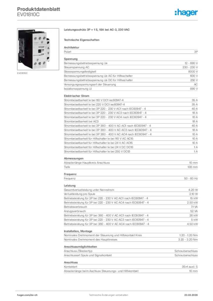 Bild Hager Produktdatenblatt EV01810C | Hager Schweiz