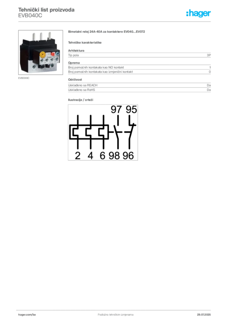 Slika Hager Product data sheet EVB040C  | Hager