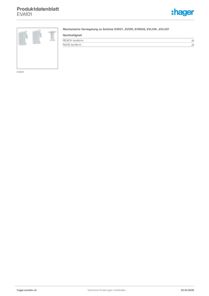 Bild Hager Produktdatenblatt EVA101 | Hager Schweiz