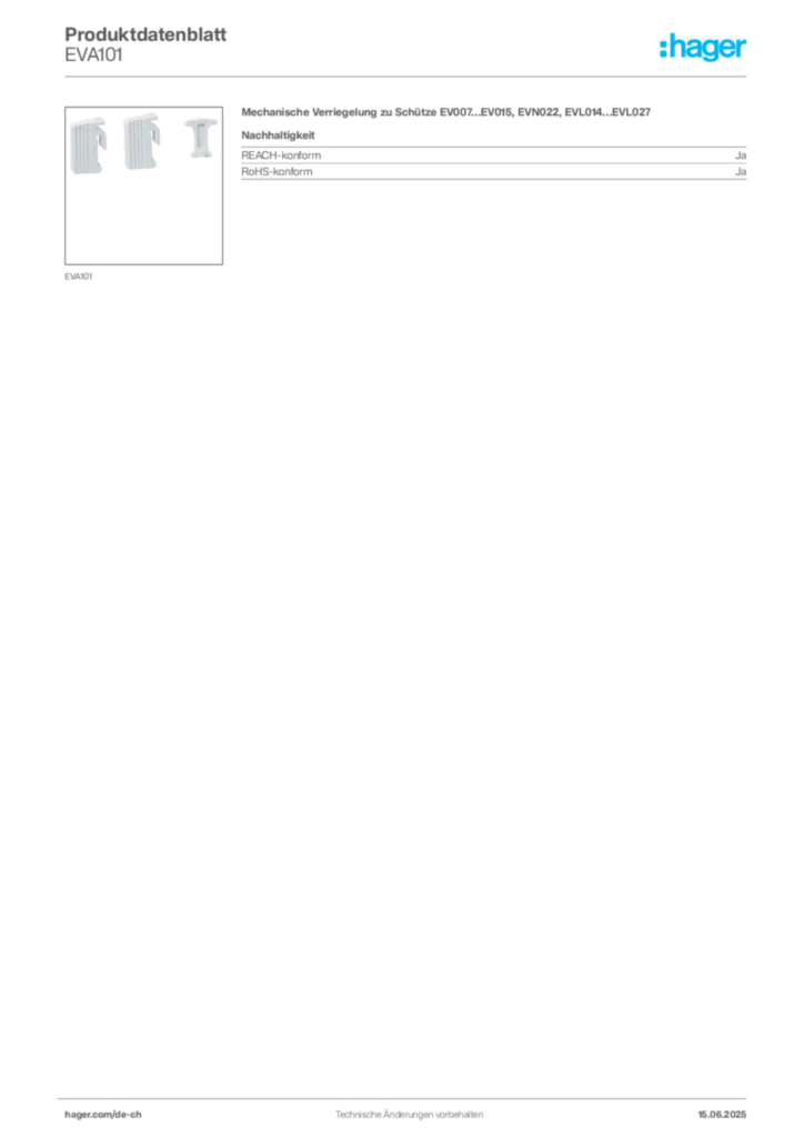 Bild Hager Produktdatenblatt EVA101 | Hager Schweiz