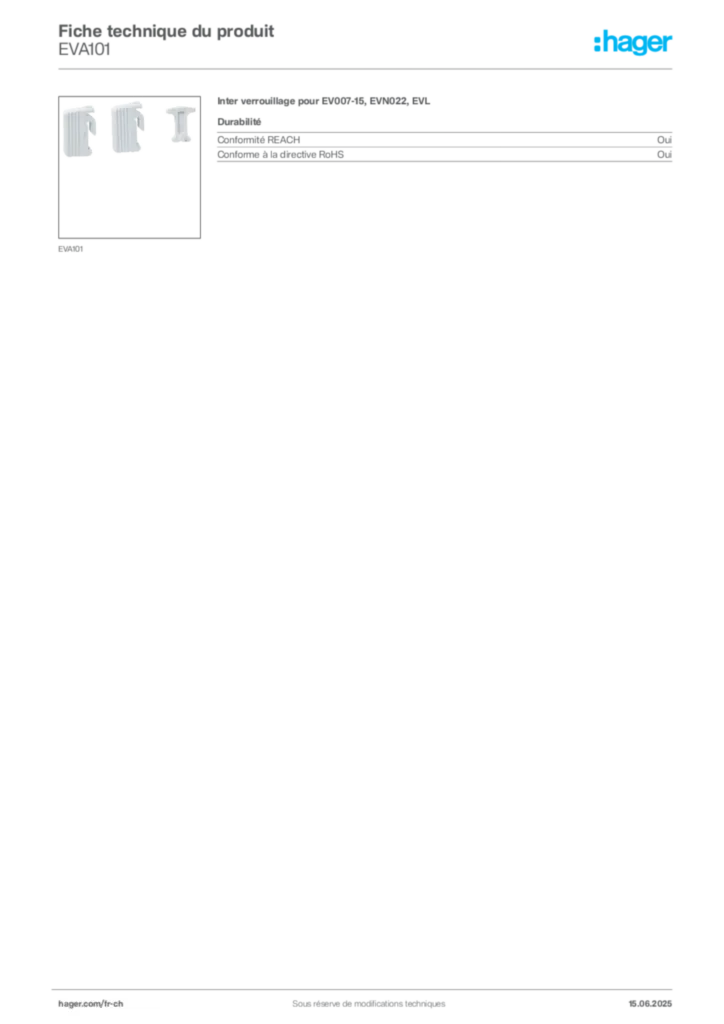 Image Hager Fiche technique du produit EVA101 | Hager Suisse