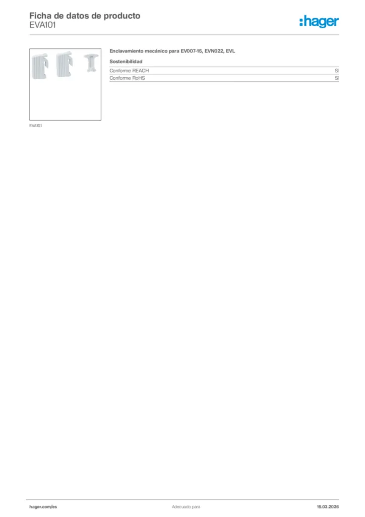 Imagen Hager Ficha de datos de producto EVA101 | Hager España