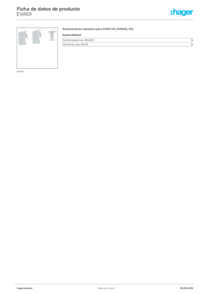 Imagen Hager Ficha de datos de producto EVA101 | Hager España