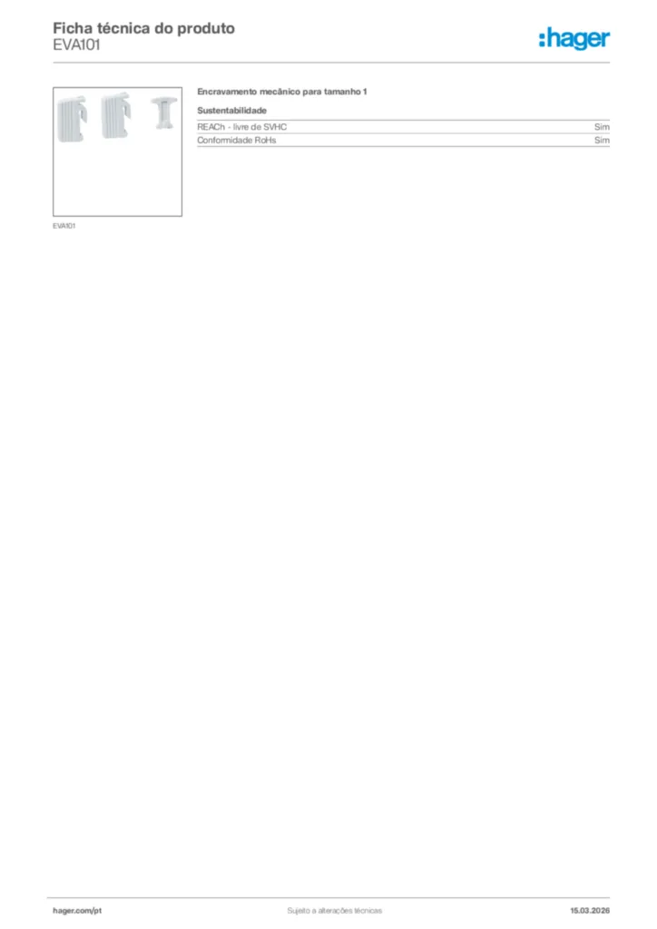 Imagem Hager Ficha técnica do produto EVA101 | Hager Portugal