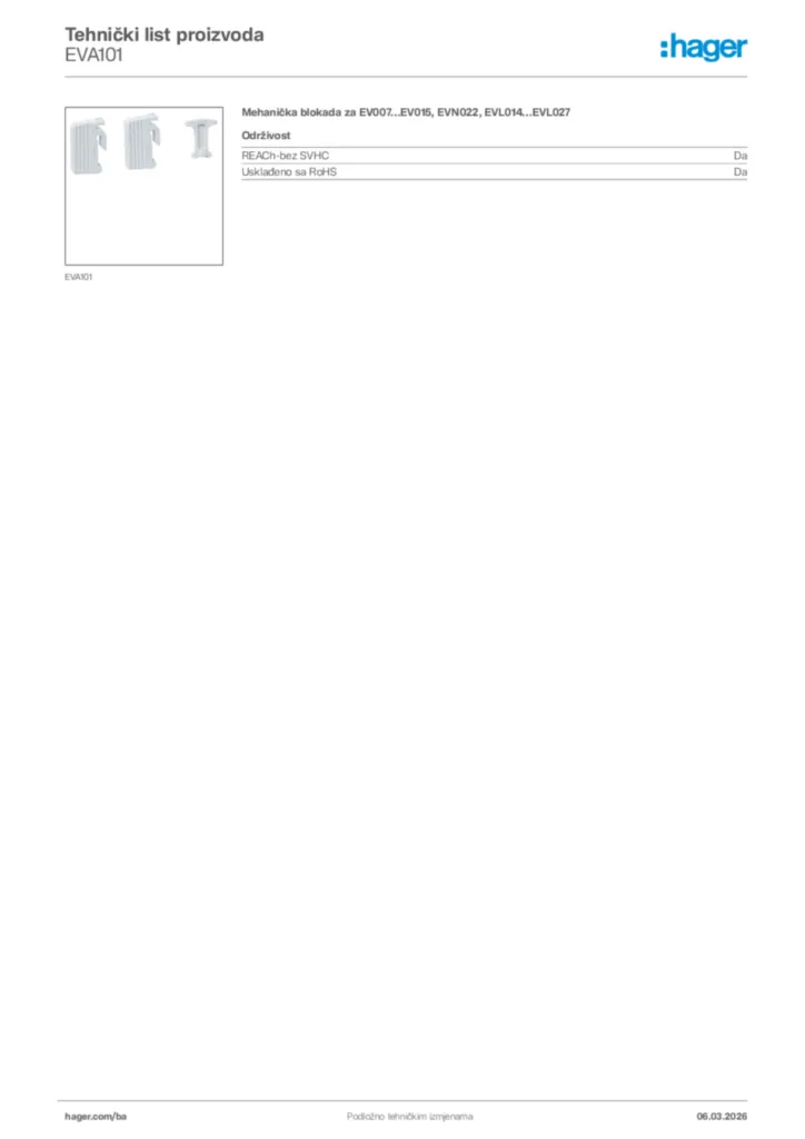 Slika Hager Tehnički list proizvoda EVA101  | Hager