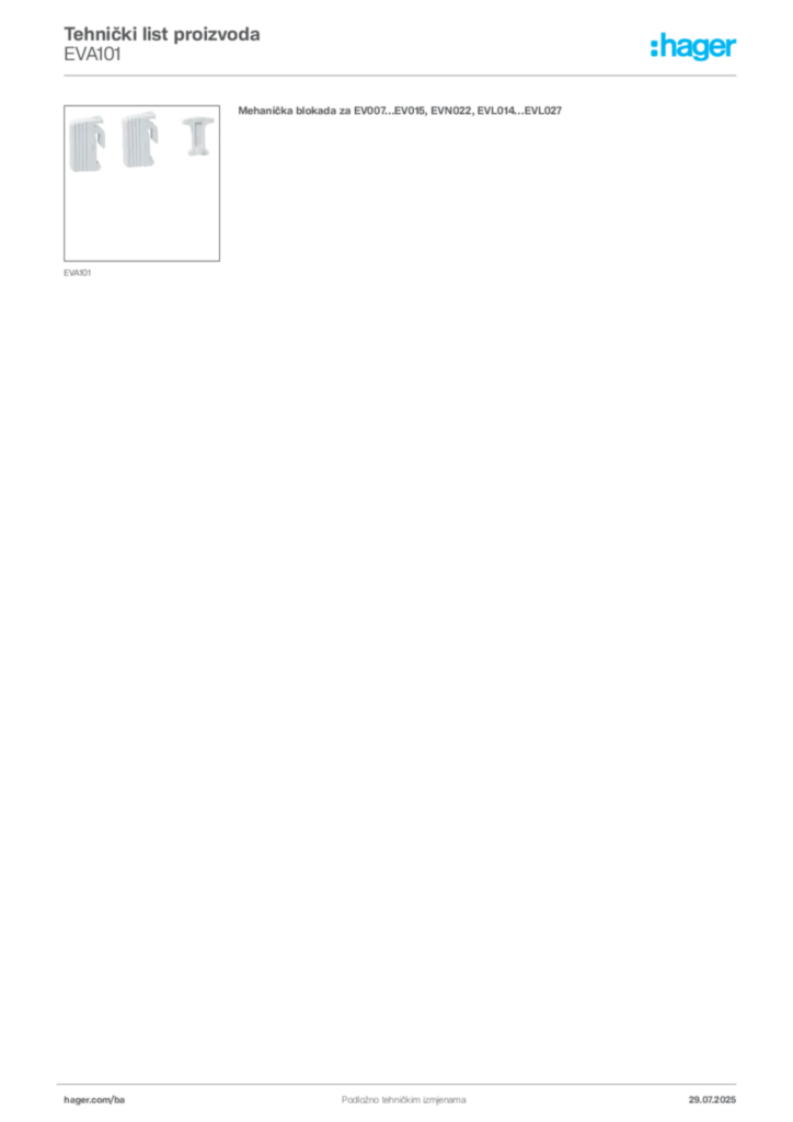 Slika Hager Product data sheet EVA101  | Hager