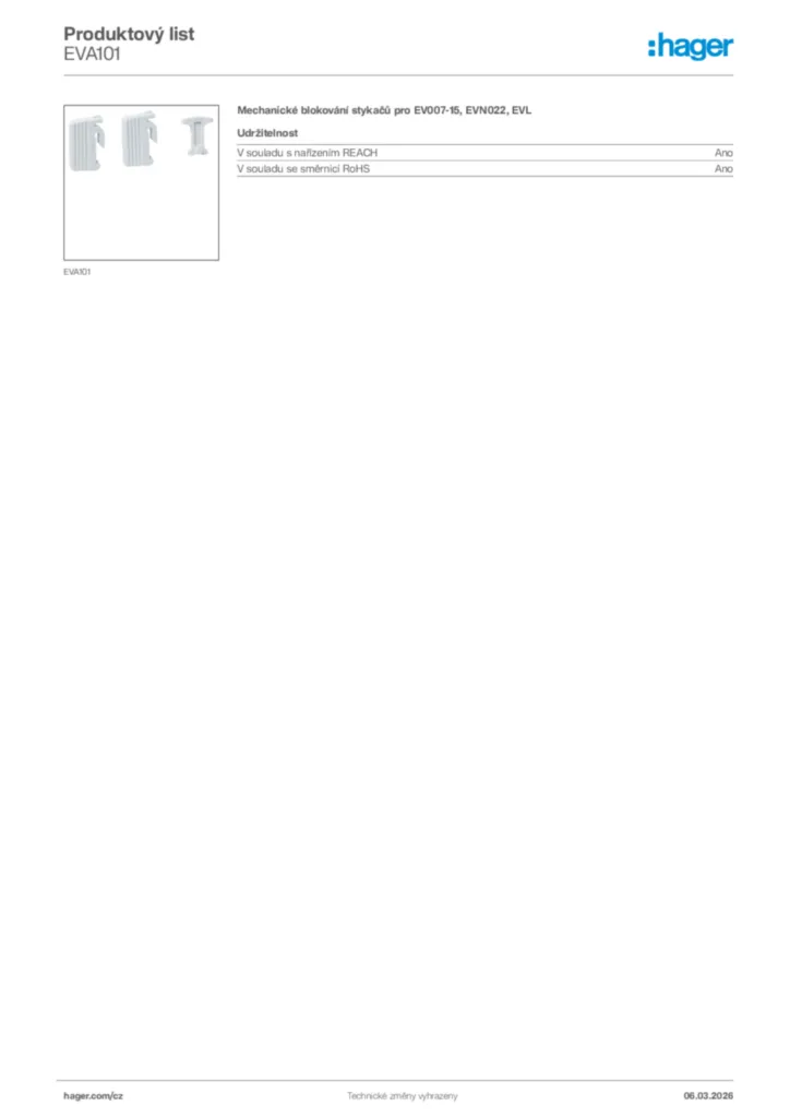 Obrázek Hager Product data sheet EVA101 | Hager