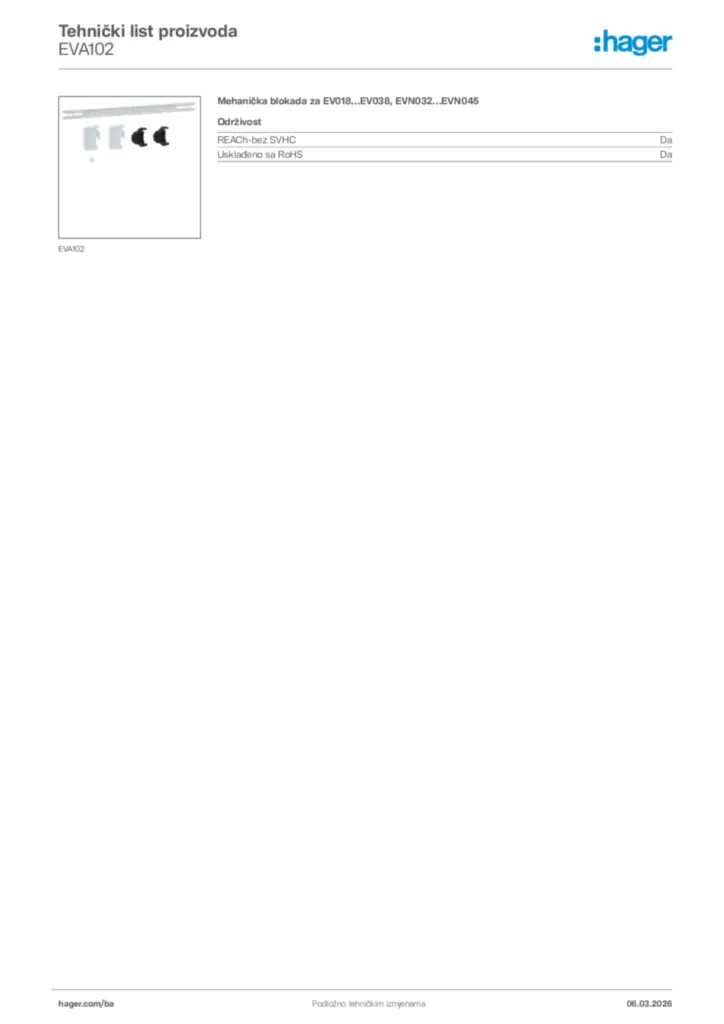 Slika Hager Tehnički list proizvoda EVA102  | Hager