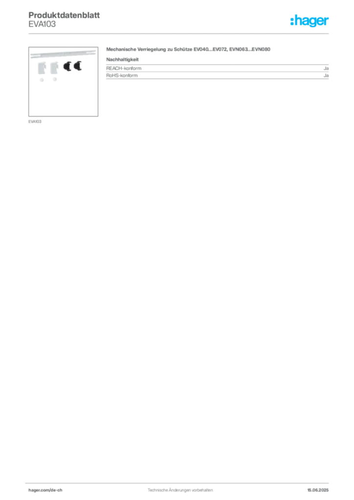Bild Hager Produktdatenblatt EVA103 | Hager Schweiz