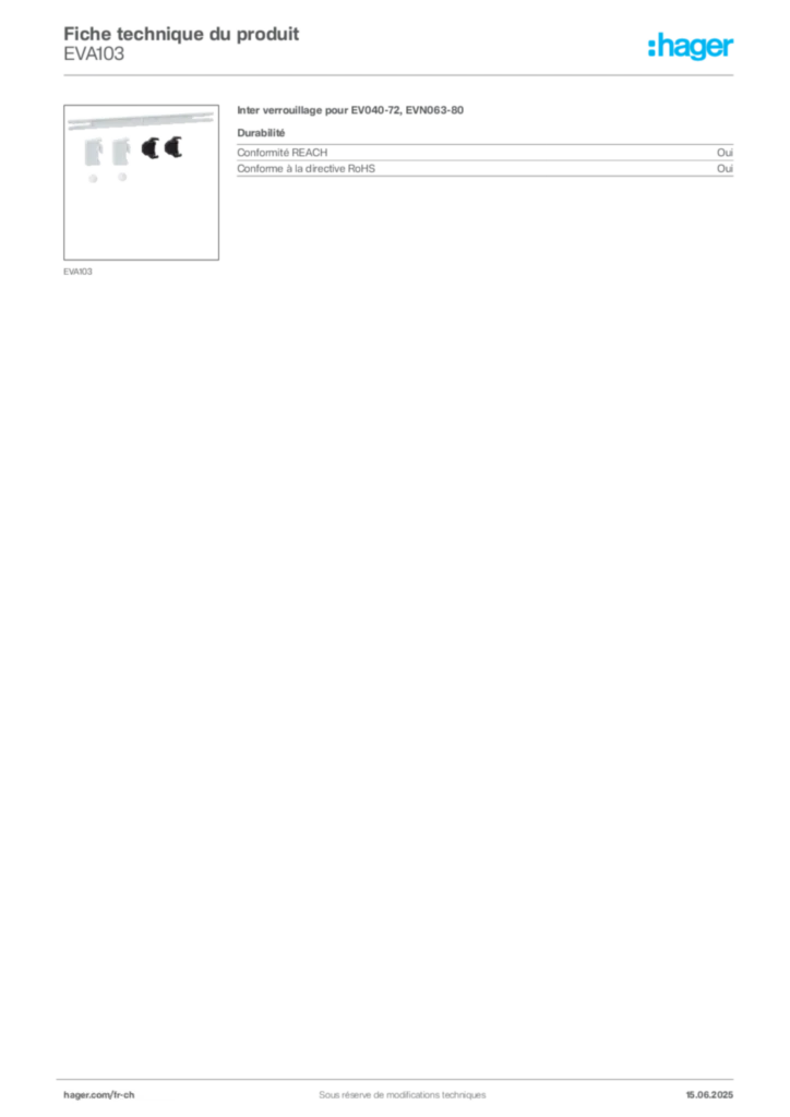 Image Hager Fiche technique du produit EVA103 | Hager Suisse
