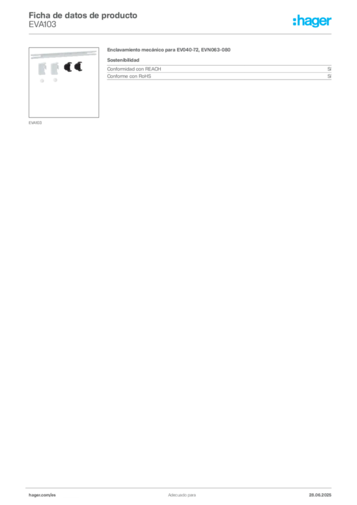 Imagen Hager Ficha de datos de producto EVA103 | Hager España