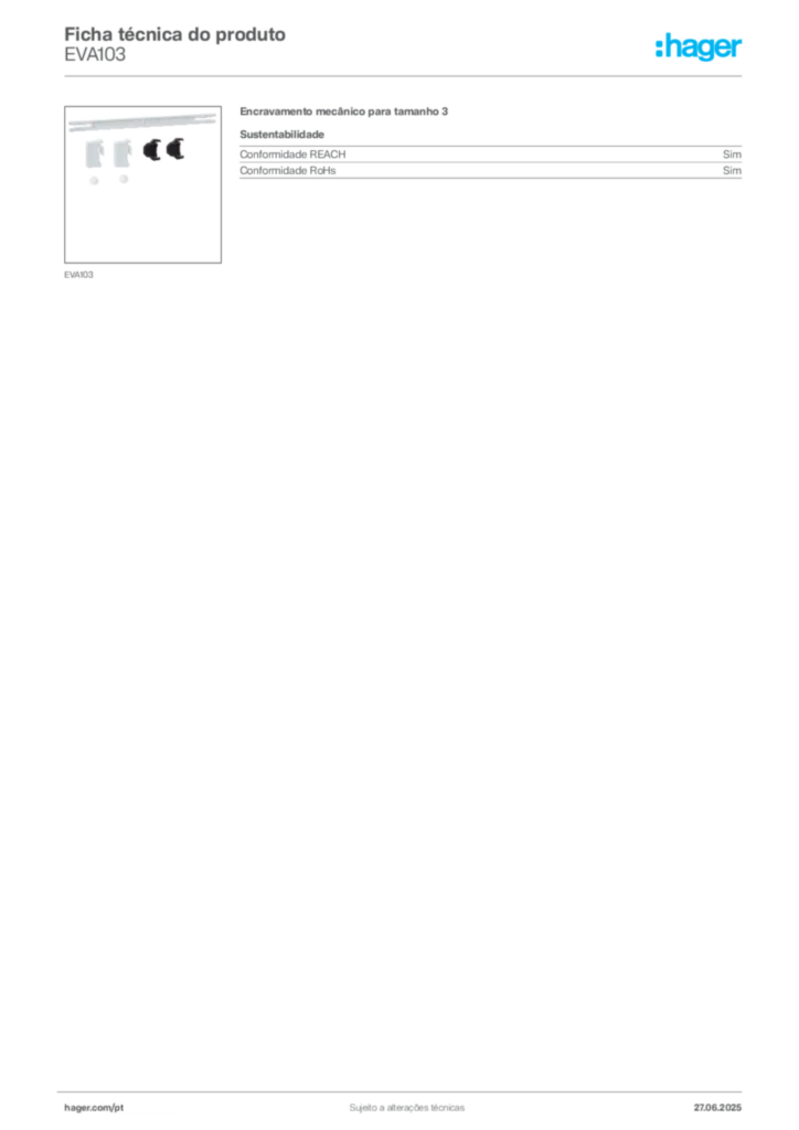 Imagem Hager Ficha técnica do produto EVA103 | Hager Portugal