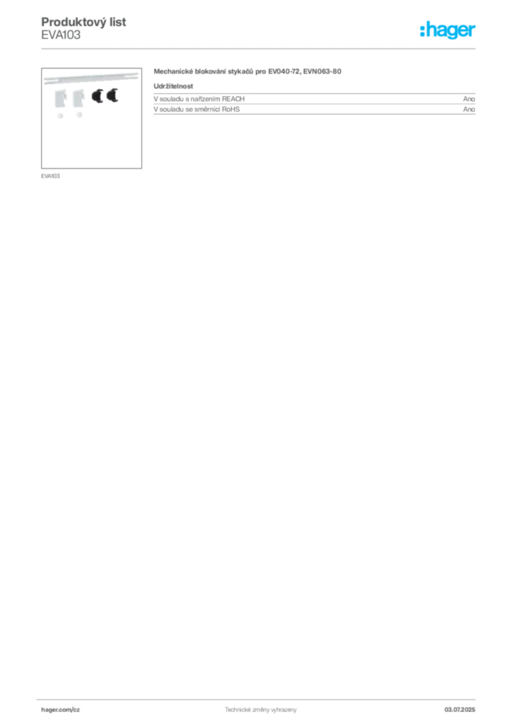 Obrázek Hager Produktový list EVA103 | Hager