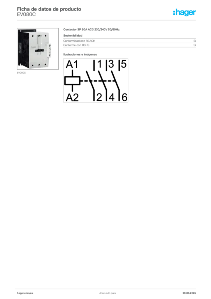 Imagen Hager Ficha de datos de producto EV080C | Hager España