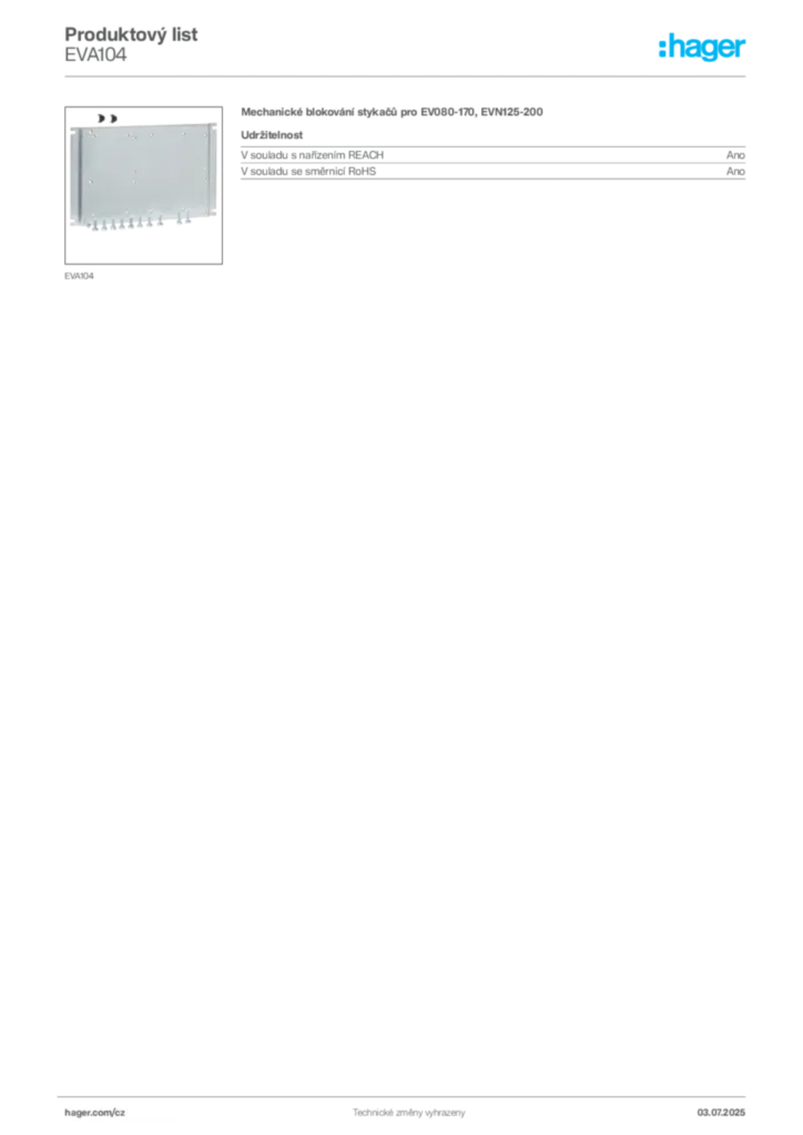 Obrázek Hager Produktový list EVA104 | Hager