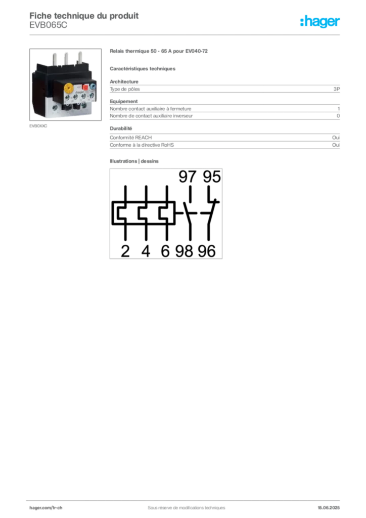 Image Hager Fiche technique du produit EVB065C | Hager Suisse
