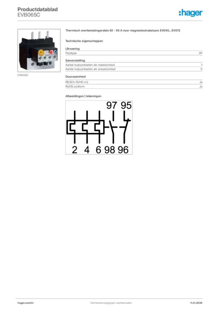 Afbeelding Hager Productdatablad EVB065C | Hager Nederland