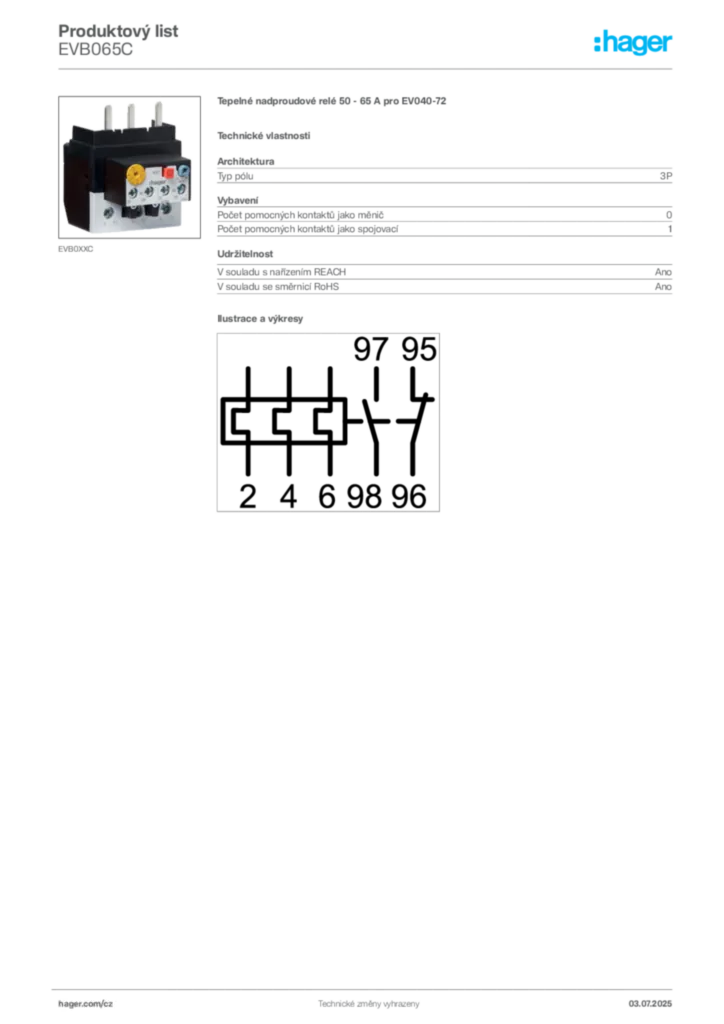 Obrázek Hager Produktový list EVB065C | Hager