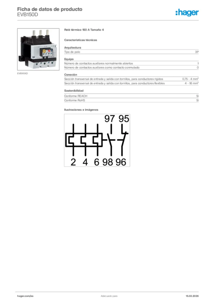 Imagen Hager Ficha de datos de producto EVB150D | Hager España