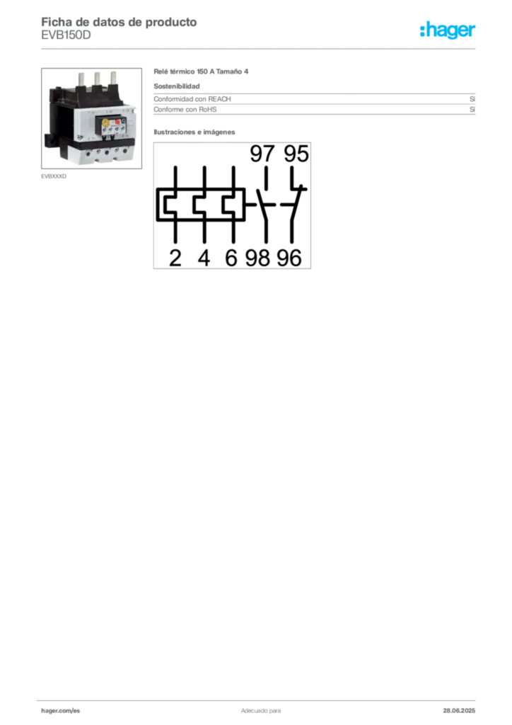 Imagen Hager Ficha de datos de producto EVB150D | Hager España