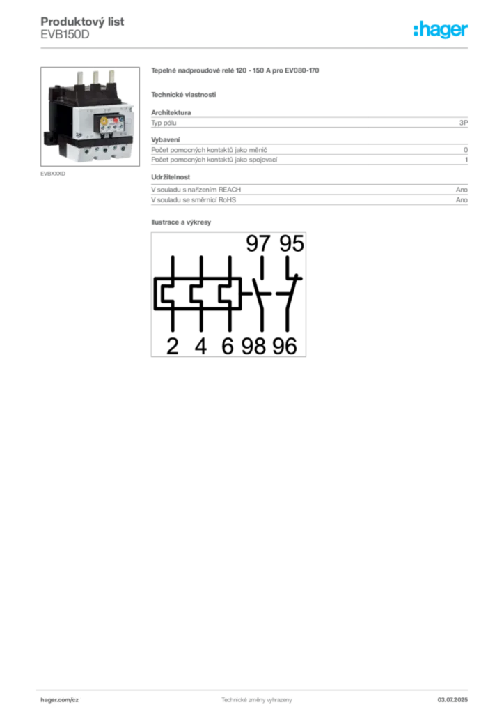 Obrázek Hager Produktový list EVB150D | Hager