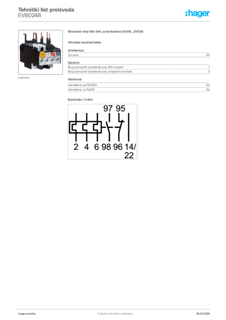 Slika Hager Product data sheet EVB024B  | Hager