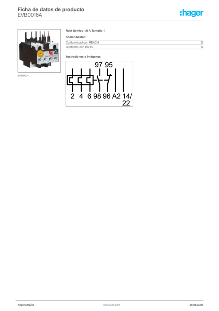 Imagen Hager Ficha de datos de producto EVB0016A | Hager España