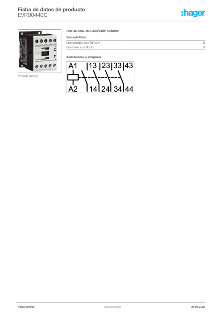 Imagen Hager Ficha de datos de producto EVR00440C | Hager España