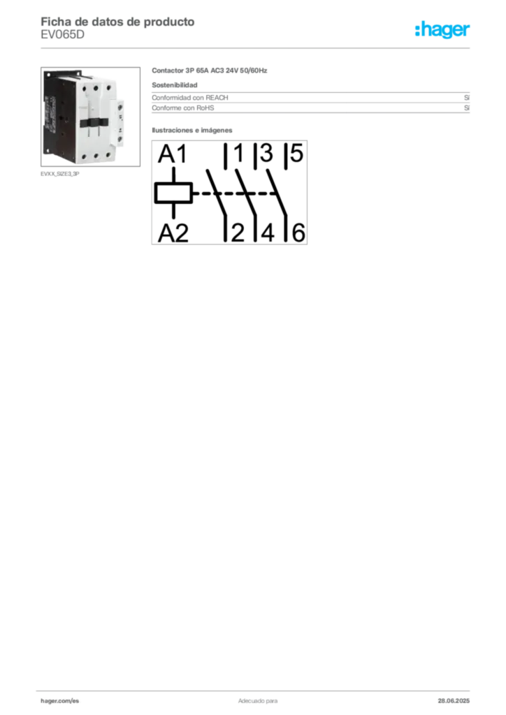 Imagen Hager Ficha de datos de producto EV065D | Hager España